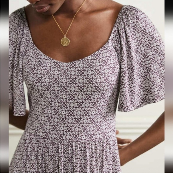 Boden Smock Detail Jersey Maxi Dress Berry Floret Tile - Picture 4 of 13